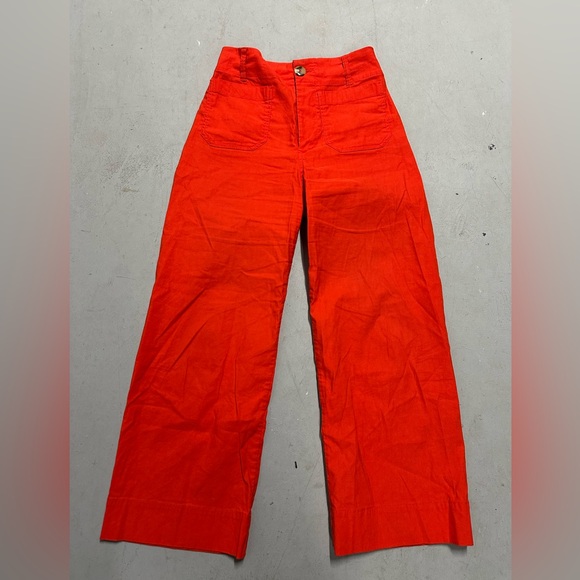 Maeve Pants - Maeve Anthropologie Colette Cropped Wide-Leg Pants Linen Edition Size 26 Orange